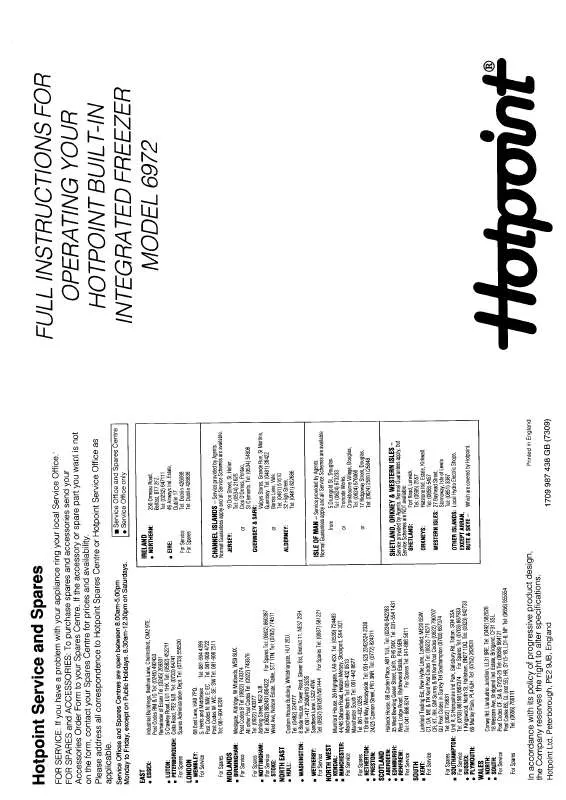 Mode d'emploi HOTPOINT-ARISTON HB6972