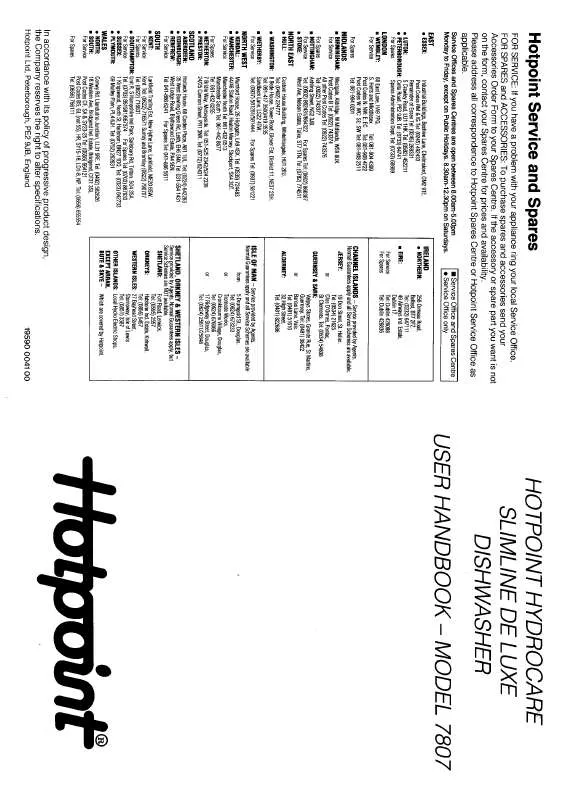 Mode d'emploi HOTPOINT-ARISTON HB7807