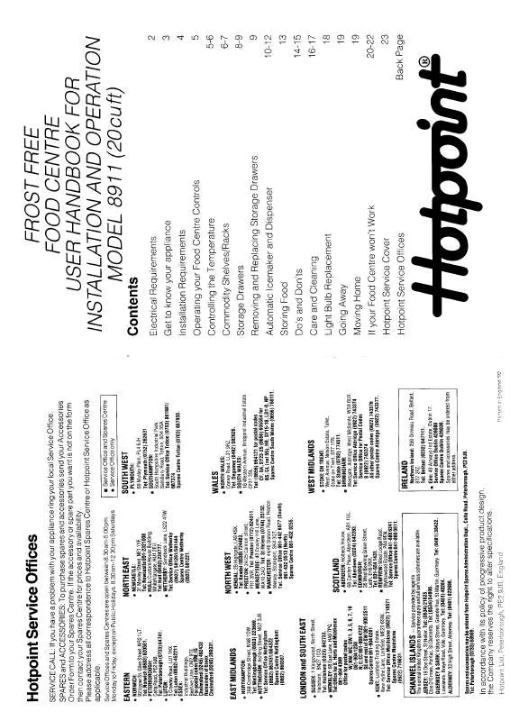 Mode d'emploi HOTPOINT-ARISTON HB8911