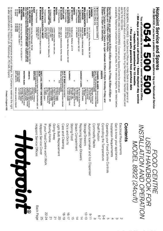 Mode d'emploi HOTPOINT-ARISTON HB8922