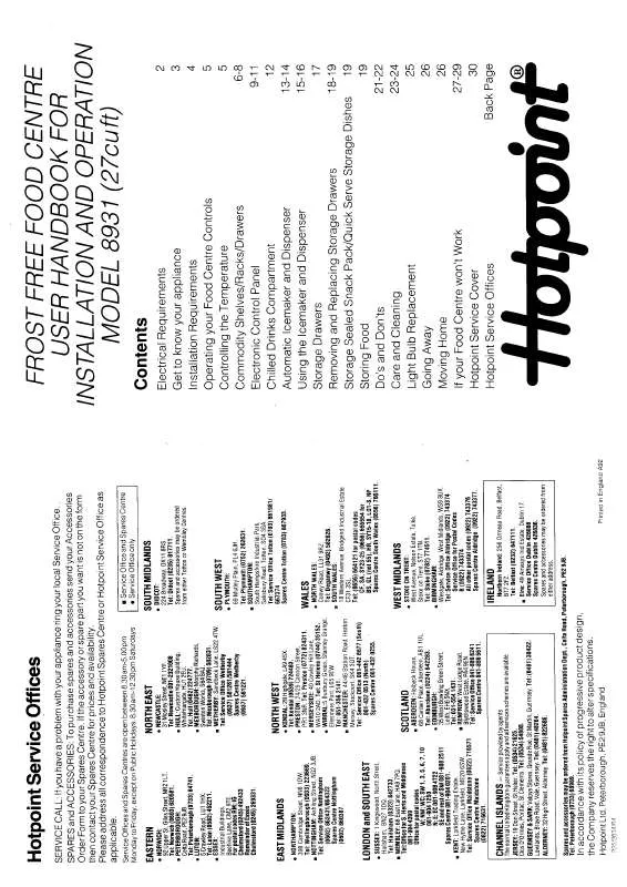 Mode d'emploi HOTPOINT-ARISTON HB8931