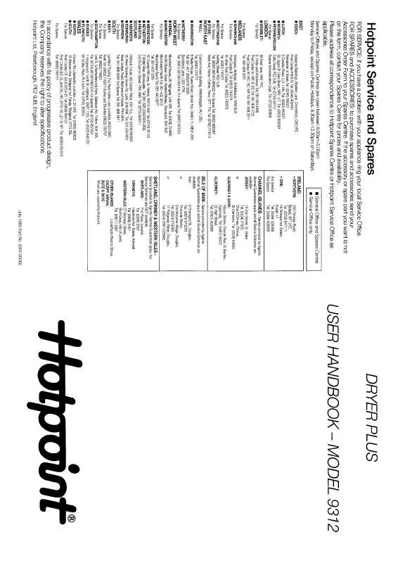 Mode d'emploi HOTPOINT-ARISTON HB9312