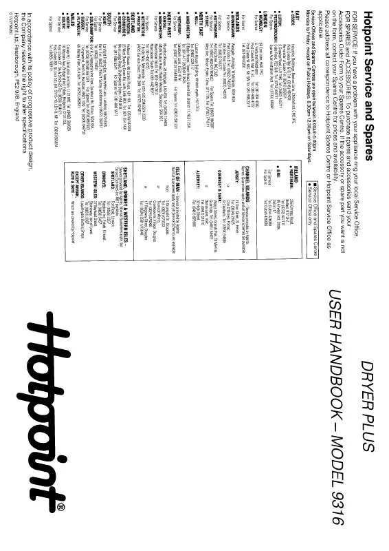 Mode d'emploi HOTPOINT-ARISTON HB9316