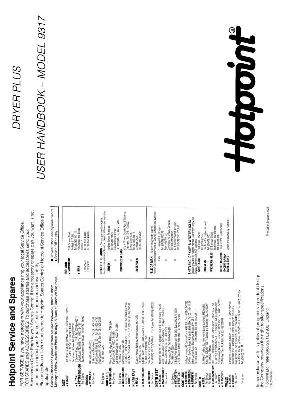 Mode d'emploi HOTPOINT-ARISTON HB9317