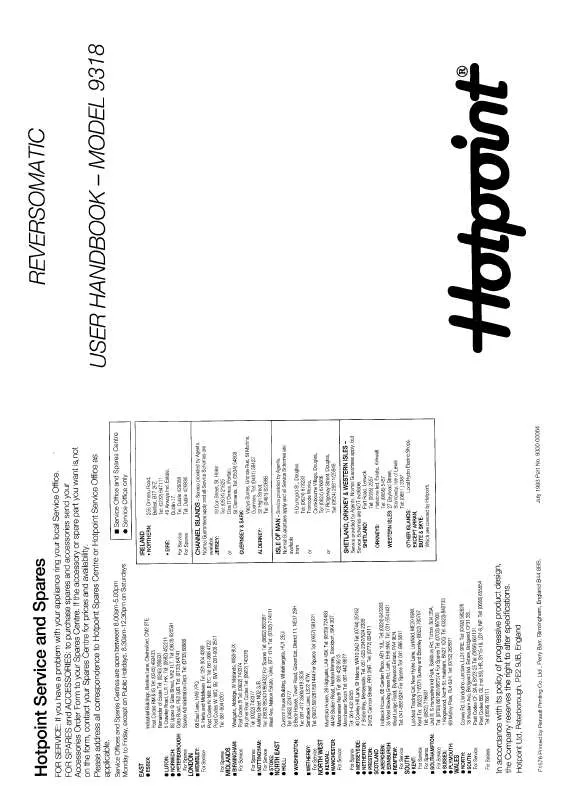 Mode d'emploi HOTPOINT-ARISTON HB9318