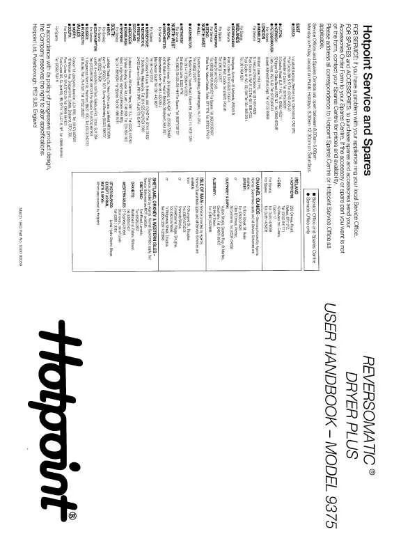 Mode d'emploi HOTPOINT-ARISTON HB9375