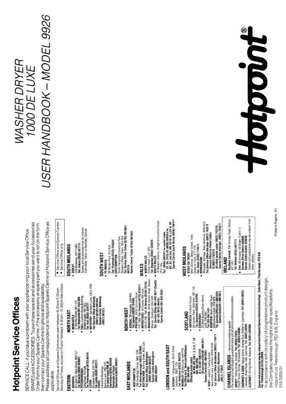 Mode d'emploi HOTPOINT-ARISTON HB9926