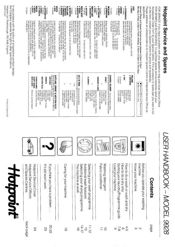 Mode d'emploi HOTPOINT-ARISTON HB9928