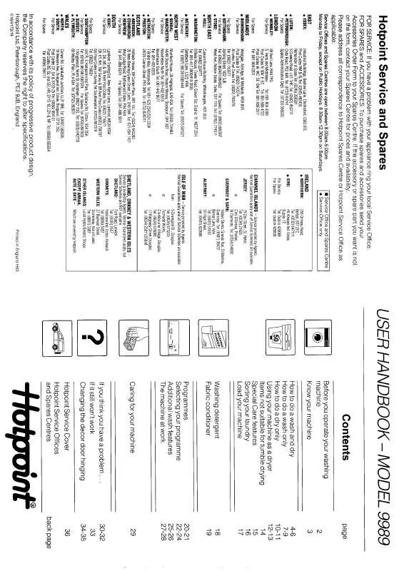 Mode d'emploi HOTPOINT-ARISTON HB9989