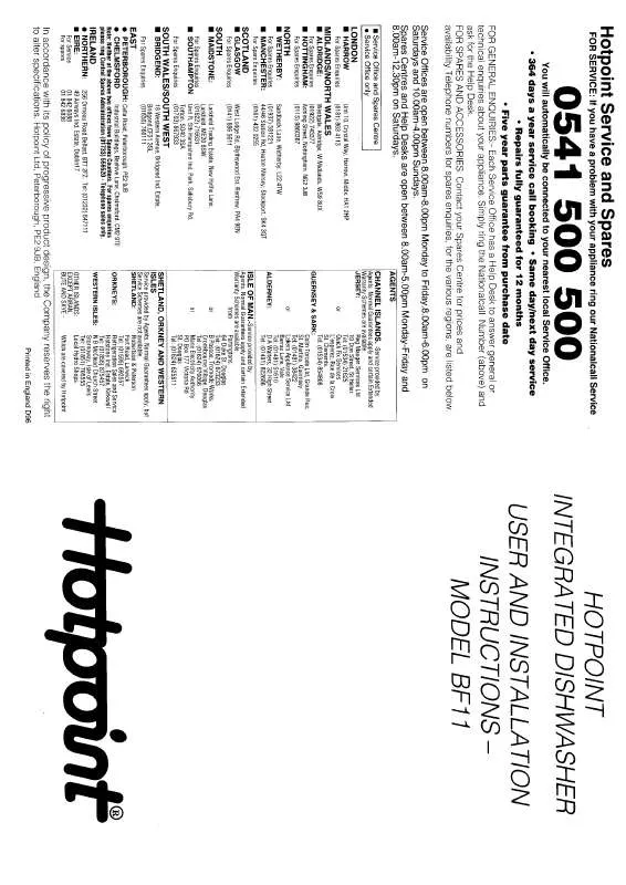 Mode d'emploi HOTPOINT-ARISTON HBBF11