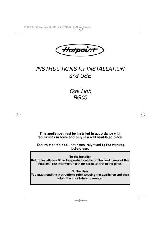 Mode d'emploi HOTPOINT-ARISTON HBBG05