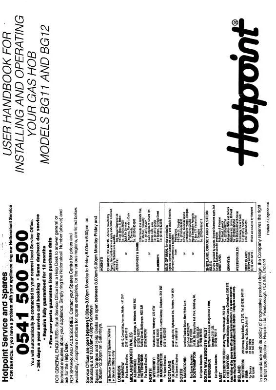 Mode d'emploi HOTPOINT-ARISTON HBBG12