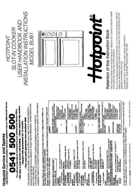 Mode d'emploi HOTPOINT-ARISTON HBBU61