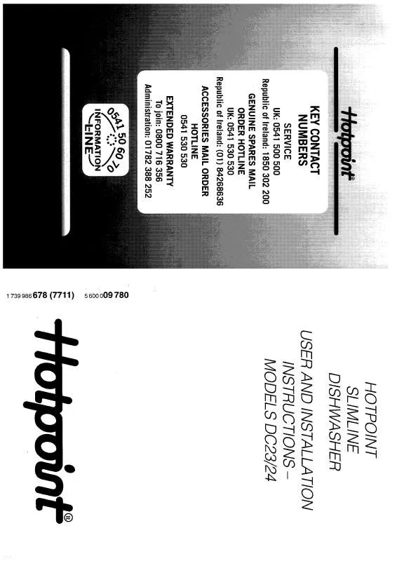 Mode d'emploi HOTPOINT-ARISTON HBDC24