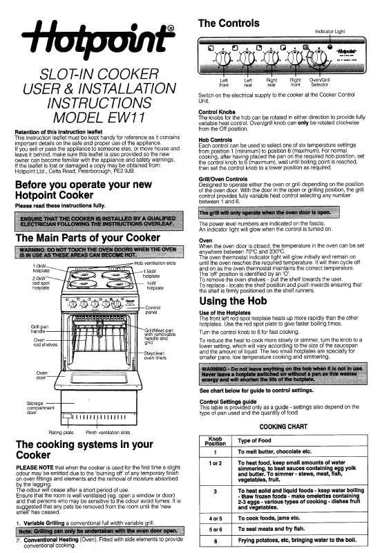 Mode d'emploi HOTPOINT-ARISTON HBEW11