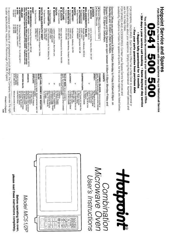 Mode d'emploi HOTPOINT-ARISTON HBMC51