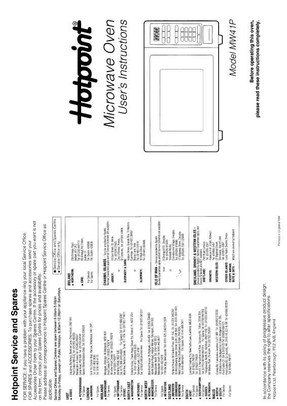 Mode d'emploi HOTPOINT-ARISTON HBMW41