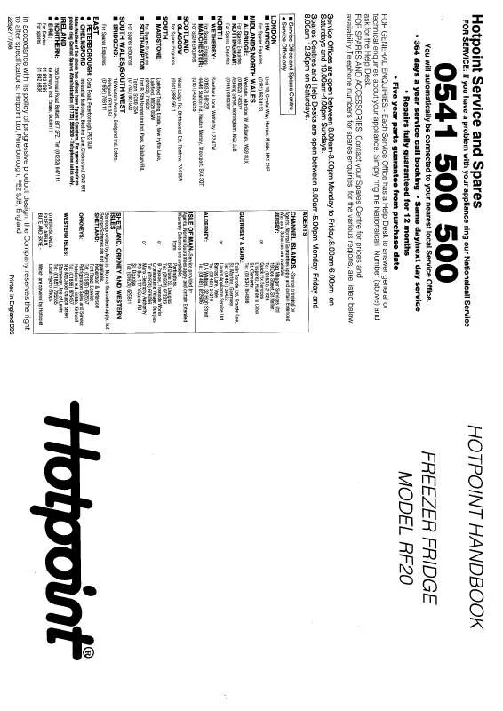 Mode d'emploi HOTPOINT-ARISTON HBRF20