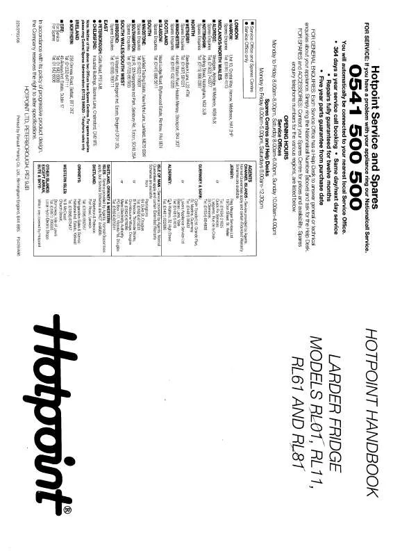 Mode d'emploi HOTPOINT-ARISTON HBRL81