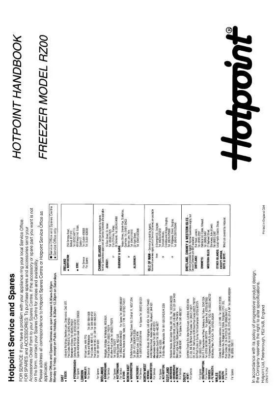 Mode d'emploi HOTPOINT-ARISTON HBRZ00