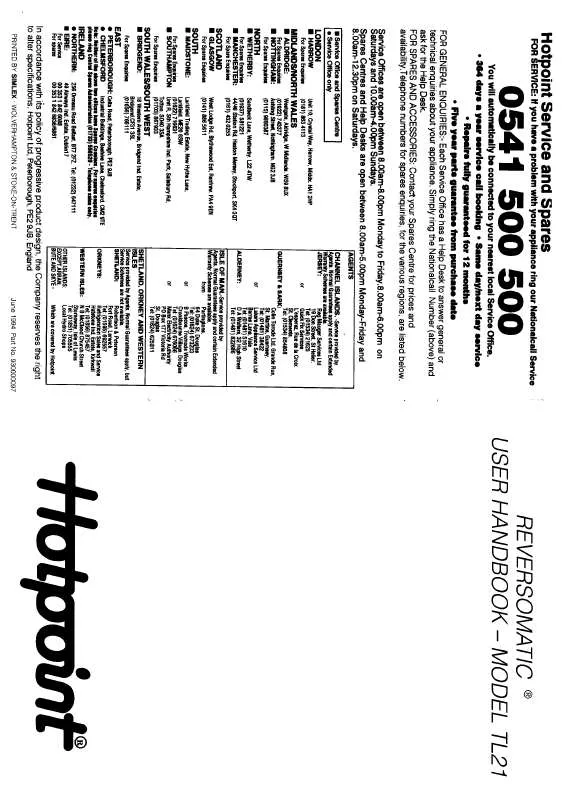 Mode d'emploi HOTPOINT-ARISTON HBTL21