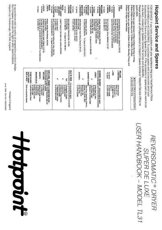 Mode d'emploi HOTPOINT-ARISTON HBTL31