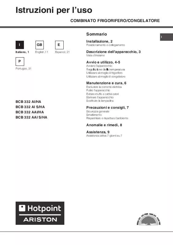 Mode d'emploi HOTPOINT BCB 332 AAI S/HA