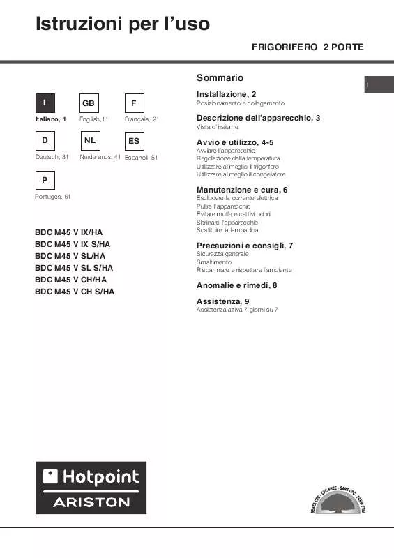 Mode d'emploi HOTPOINT BDC M45 V CH S/HA