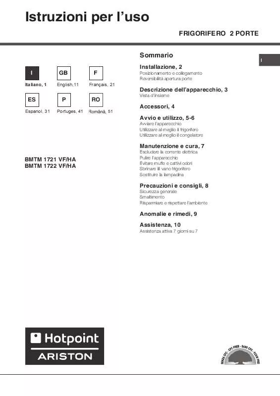 Mode d'emploi HOTPOINT BMTM 1721 VF/HA