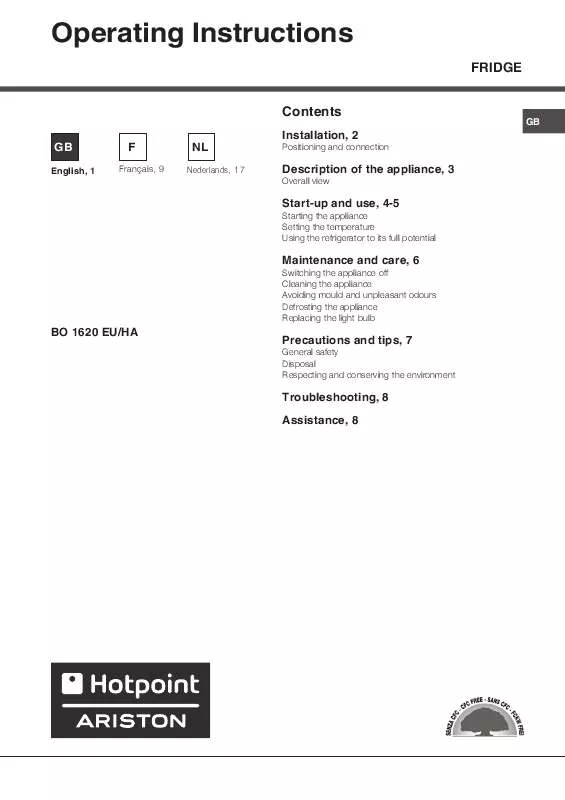 Mode d'emploi HOTPOINT BO 1620 EU/HA