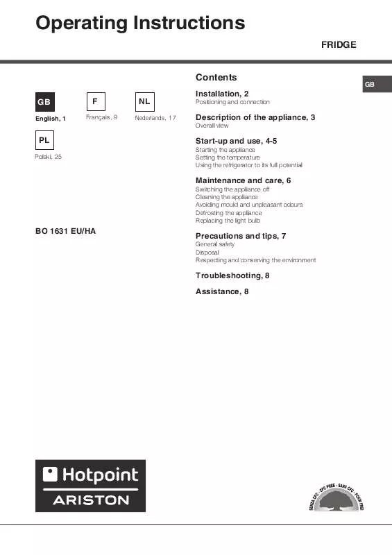 Mode d'emploi HOTPOINT BO 1631 EU/HA