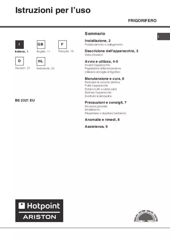 Mode d'emploi HOTPOINT BS 2321 EU