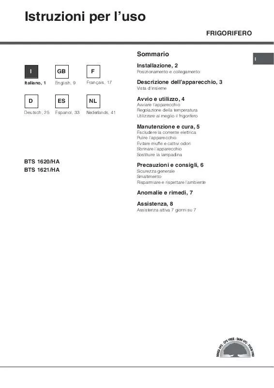 Mode d'emploi HOTPOINT BTS 1621/HA