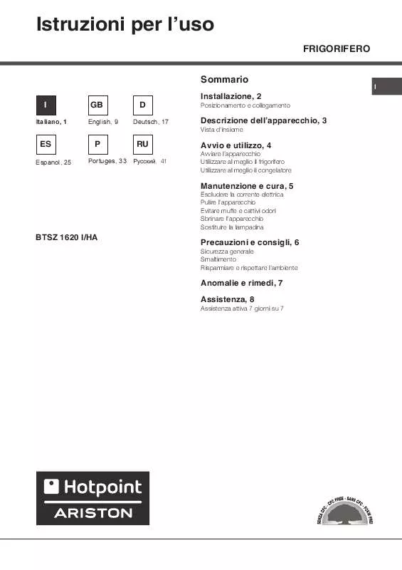 Mode d'emploi HOTPOINT BTSZ 1620 I/HA