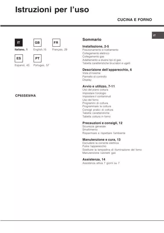 Mode d'emploi HOTPOINT CP65SE9