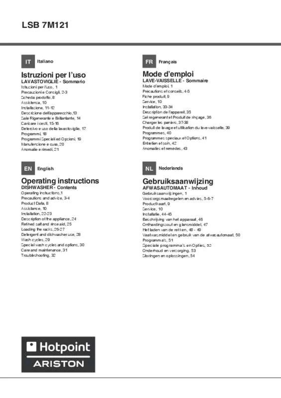 Mode d'emploi HOTPOINT LSB 7M121 W EU & LSB 7M121 B EU,MV