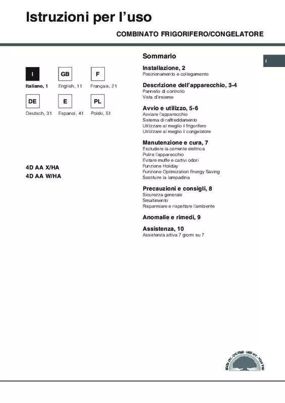 Mode d'emploi HOTPOINT QUADRIO 4D AAX/HA