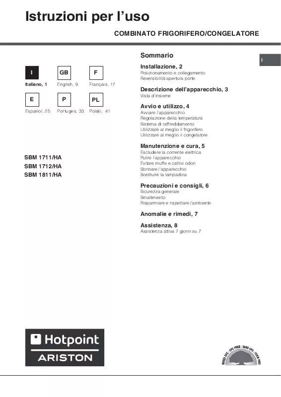 Mode d'emploi HOTPOINT SBM 1712/HA