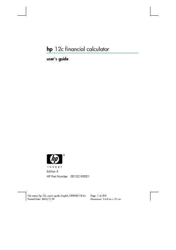 Mode d'emploi HP 12C FINANCIAL CALCULATOR