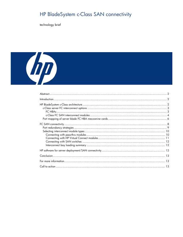 Mode d'emploi HP 4GB FIBRE CHANNEL PASS-THRU MODULE FOR C-CLASS BLADESYSTEM