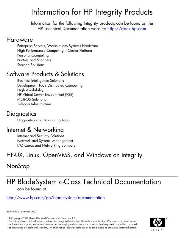 Mode d'emploi HP 9000 K-CLASS SERVERS