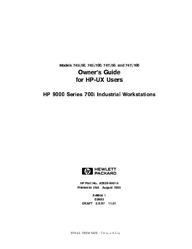 Mode d'emploi HP 9000 MODEL 747I WORKSTATION