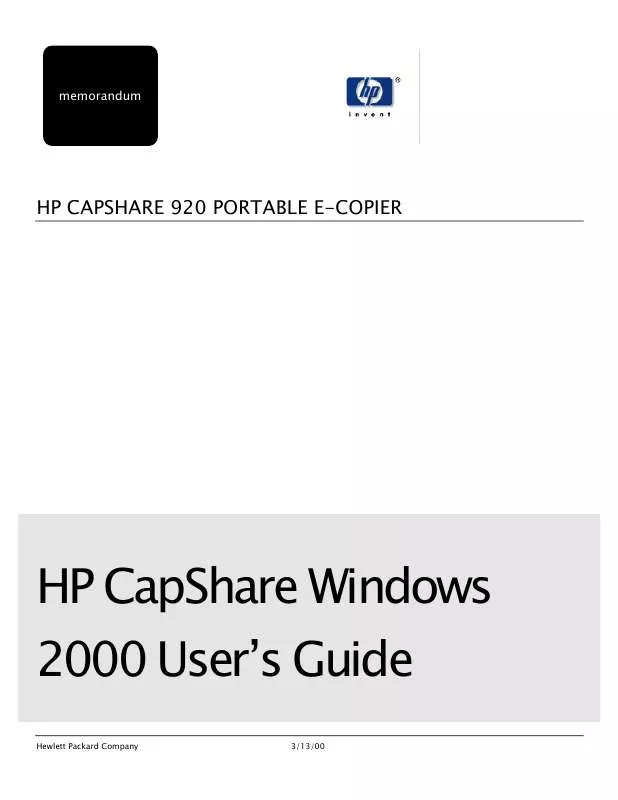 Mode d'emploi HP CAPSHARE 920 PORTABLE E-COPIER