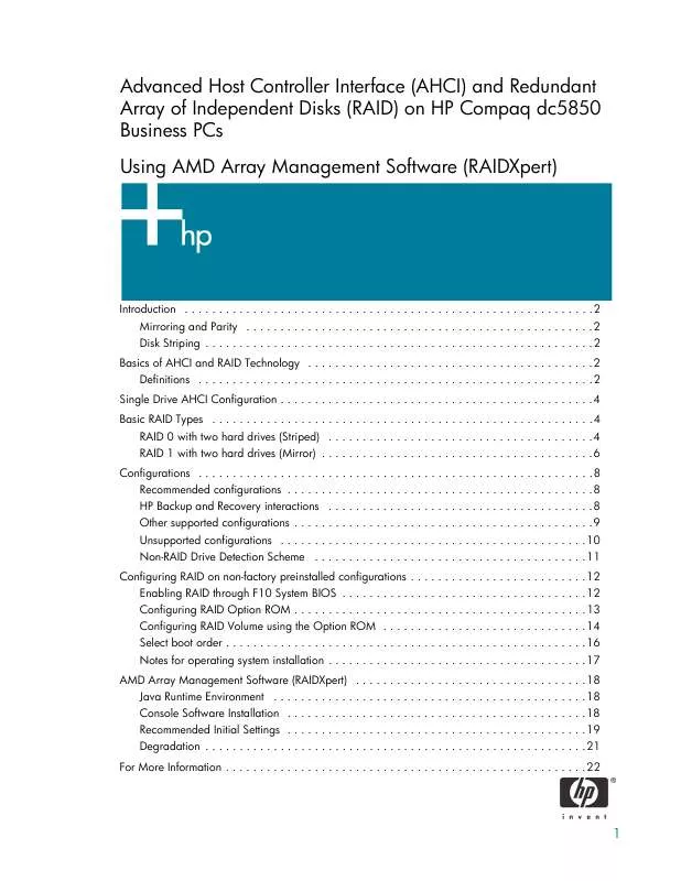 Mode d'emploi HP COMPAQ DC5850 SMALL FORM FACTOR PC