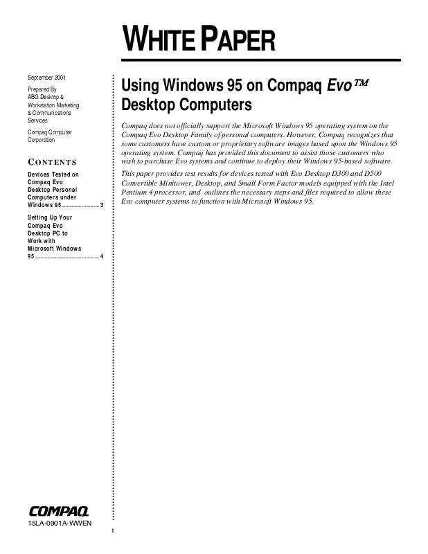 Mode d'emploi HP COMPAQ EVO D300S DESKTOP