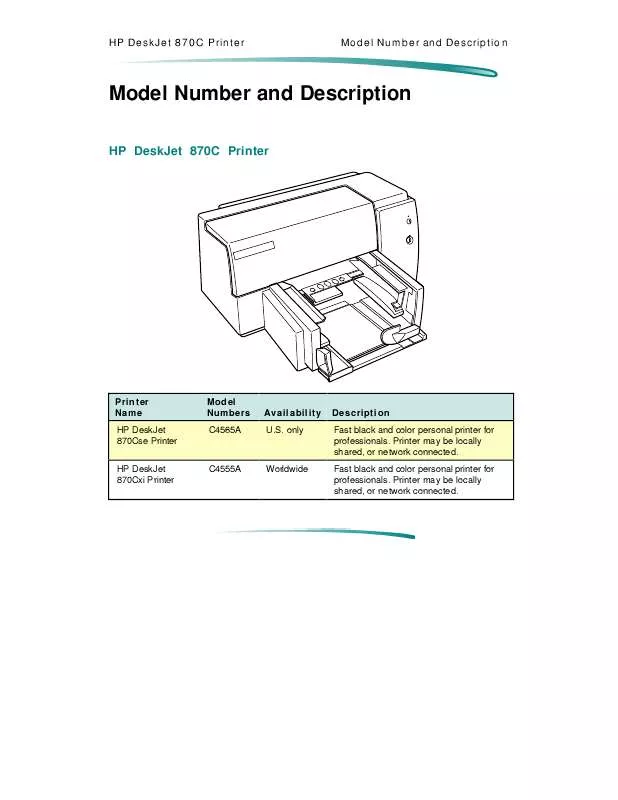 Mode d'emploi HP DESKJET 870C