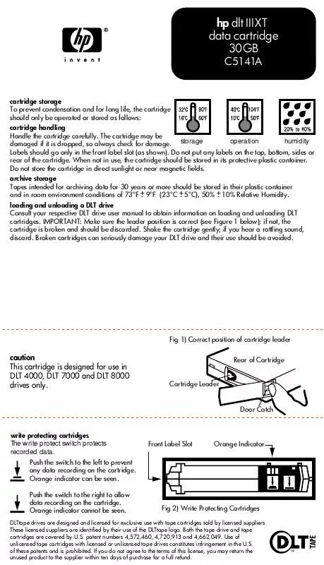 Mode d'emploi HP DLT AND DLT VS DATA CARTRIDGES