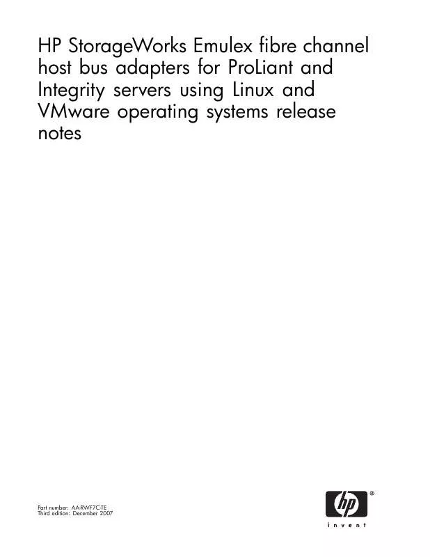 Mode d'emploi HP EMULEX LPE1105 FIBRE CHANNEL HBA