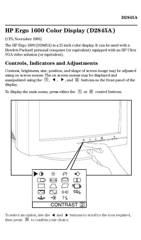 Mode d'emploi HP ERGO 1600 21 INCH COLOR DISPLAY