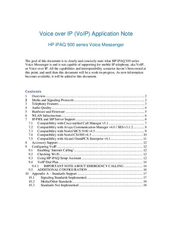 Mode d'emploi HP IPAQ 510 VOICE MESSENGER